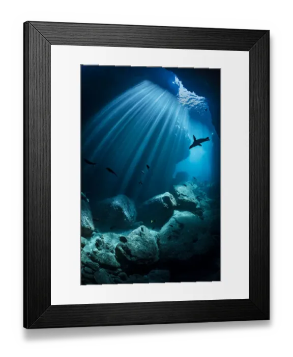 Framed Print : RF - Silhouette of a California sea lion (Zalophus californianus) swimming through Framed Print : RF - Silhouette of a California sea lion (Zalophus californianus) swimming through
