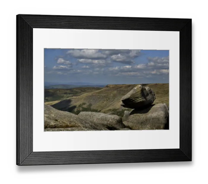Framed Print : Perched boulder of Carboniferous age Millstone Grit on the western edge of the Kinder Framed Print : Perched boulder of Carboniferous age Millstone Grit on the western edge of the Kinder