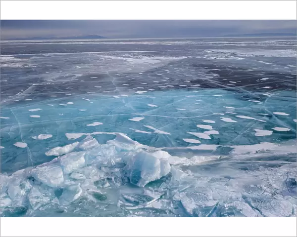 Ice with cracks on Lake Baikal, aerial shot. Photographed for The Freshwater Project extended