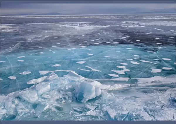 Ice with cracks on Lake Baikal, aerial shot. Photographed for The Freshwater Project extended