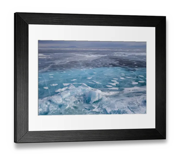 Framed Print : Ice with cracks on Lake Baikal, aerial shot. Photographed for The Freshwater Project extended Framed Print : Ice with cracks on Lake Baikal, aerial shot. Photographed for The Freshwater Project extended