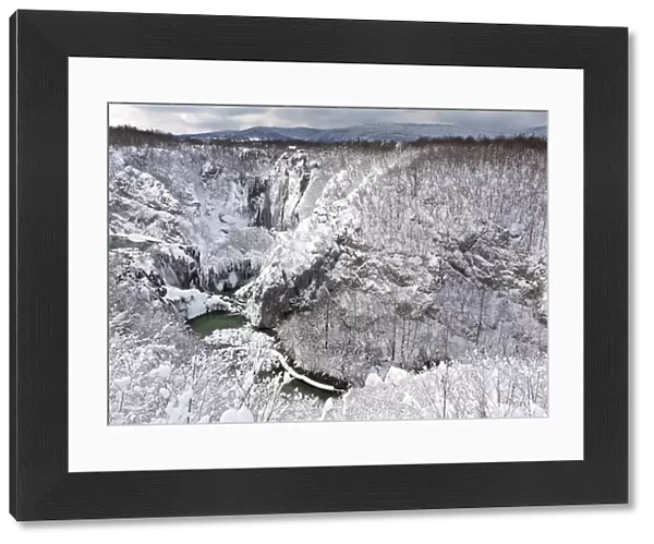 Sastavci falls and Korana gorges, after snowfall in winter, Plitvice Lakes National Park