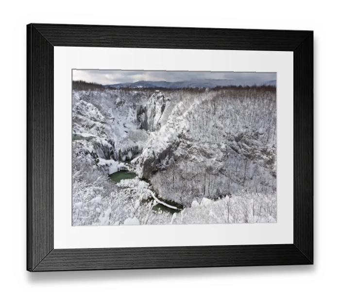 Framed Print : Sastavci falls and Korana gorges, after snowfall in winter, Plitvice Lakes National Park Framed Print : Sastavci falls and Korana gorges, after snowfall in winter, Plitvice Lakes National Park