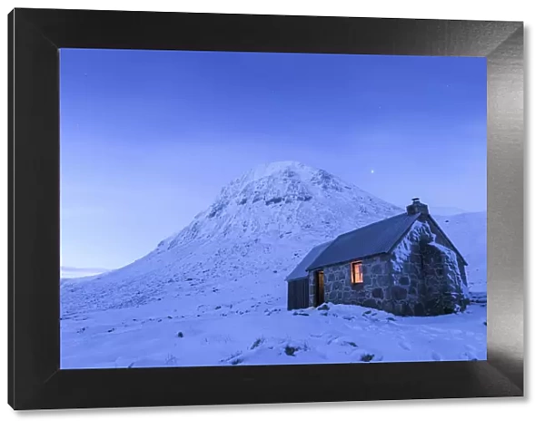 Devils Point and Corrour Bothy in snow, Cairngorms National Park, Highlands of Scotland