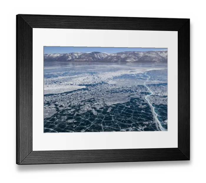Framed Print : Ice with cracks on Lake Baikal, aerial shot. Photographed for The Freshwater Project extended Framed Print : Ice with cracks on Lake Baikal, aerial shot. Photographed for The Freshwater Project extended