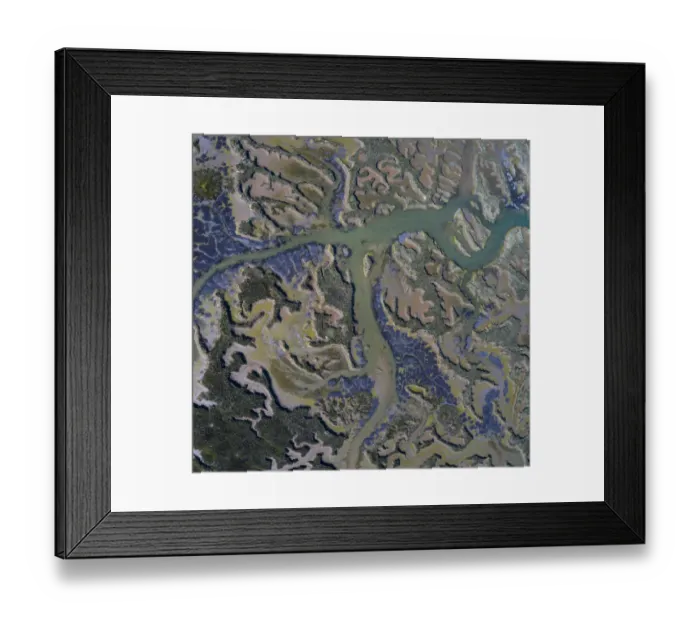 Framed Print : Tidal marsh at low tide, aerial view. Santona, Victoria and Joyel Marshes Natural Park Framed Print : Tidal marsh at low tide, aerial view. Santona, Victoria and Joyel Marshes Natural Park