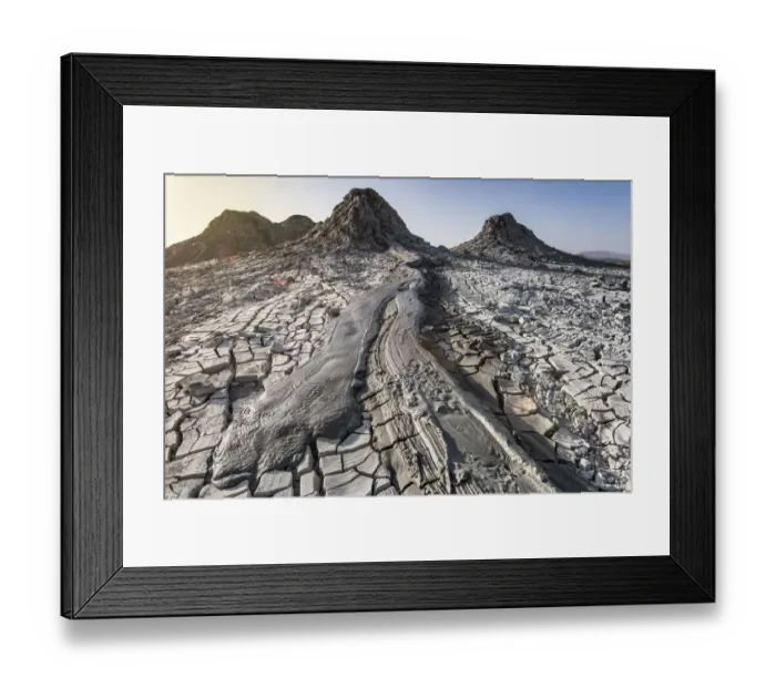 Framed Print : Mud Volcanoes and patterns of cracks in mud, Azerbaijan Framed Print : Mud Volcanoes and patterns of cracks in mud, Azerbaijan