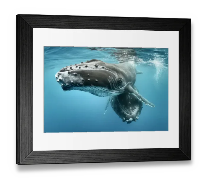 Framed Print : Humpback whale (Megaptera novaeangliae) male calf with his resting mother. Vava'u, Kingdom of Tonga. Pacific Ocean