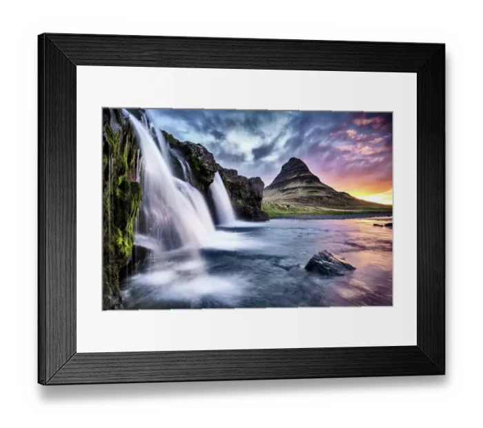 Framed Print : Kirkjufellsfoss waterfall at sunrise, with Kirkjufell mountain in the background, Snaefellsnes Peninsula, Western Iceland June Framed Print : Kirkjufellsfoss waterfall at sunrise, with Kirkjufell mountain in the background, Snaefellsnes Peninsula, Western Iceland June