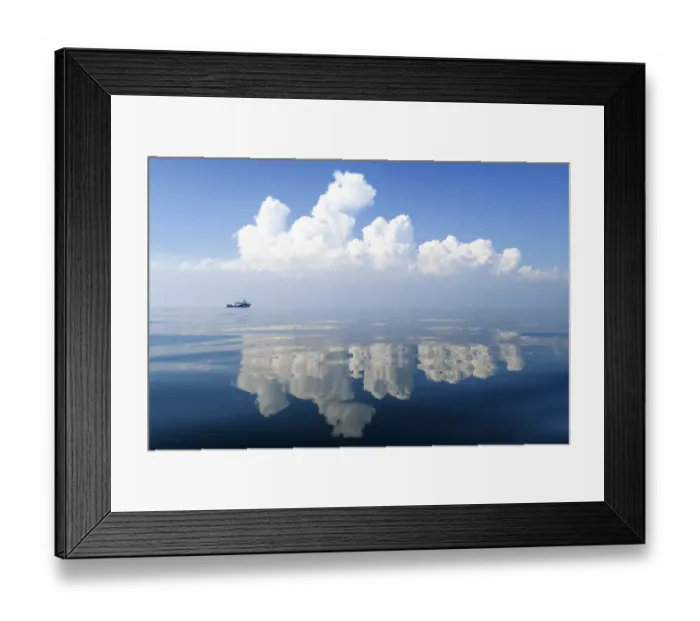 Framed Print : Small boat on calm waters with reflections of cloud formations, Gulf of Thailand, Pacific Framed Print : Small boat on calm waters with reflections of cloud formations, Gulf of Thailand, Pacific