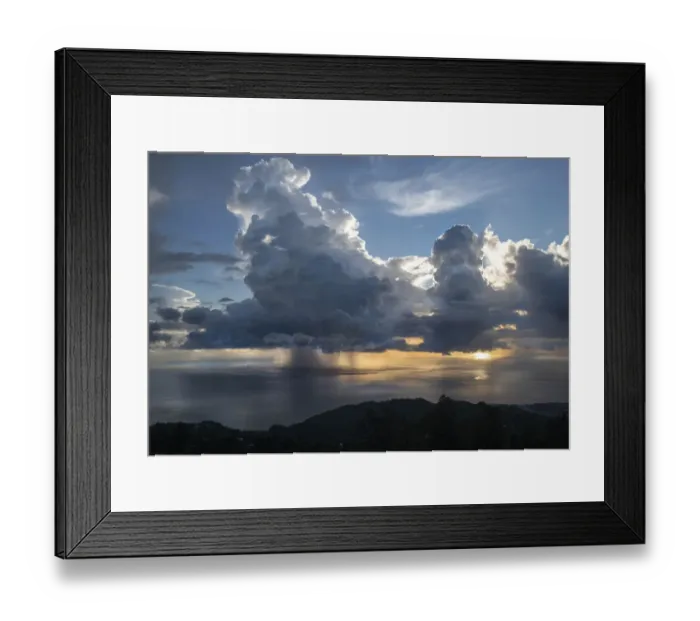 Framed Print : Sunset with dramatic rain clouds during hurricane season. Dominica, West Indies Framed Print : Sunset with dramatic rain clouds during hurricane season. Dominica, West Indies