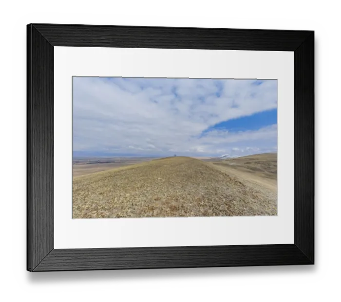 Framed Print : Two people walking in vast landscape with dry grass Barguzin Valley, Buryatial, Siberia