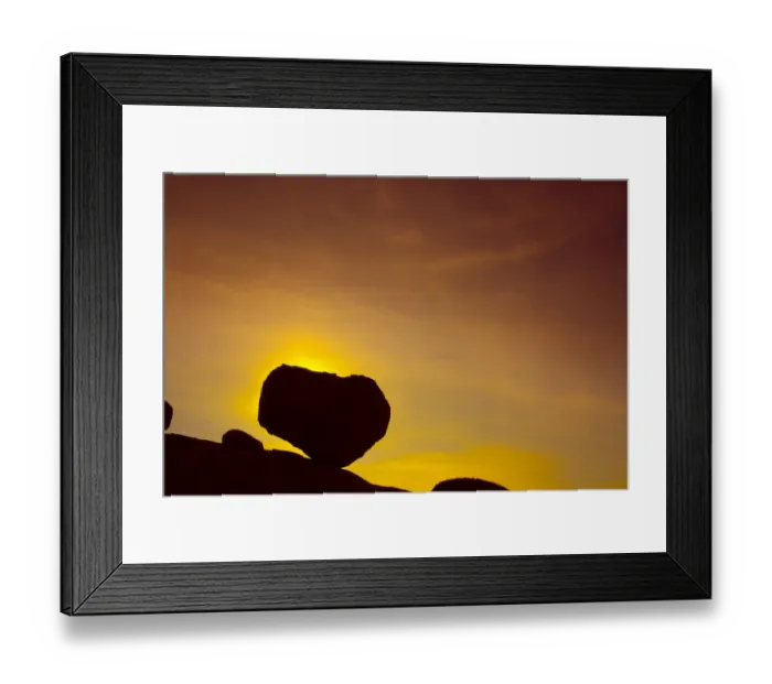 Framed Print : Huge boulder balanced on rocky outcrop at sunset, Namib desert Framed Print : Huge boulder balanced on rocky outcrop at sunset, Namib desert