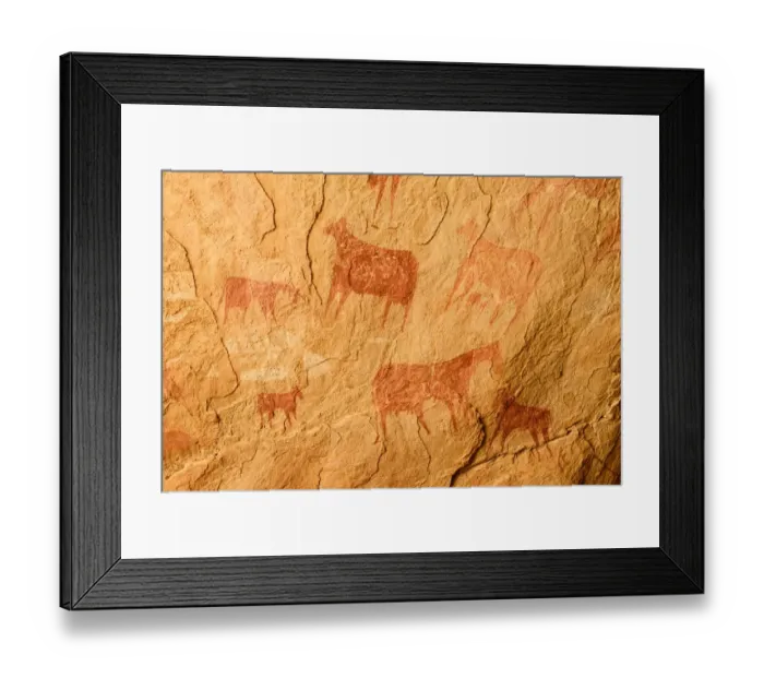 Framed Print : Ancient cave paintings depicting cattle. Ennedi Natural and Cultural Reserve Framed Print : Ancient cave paintings depicting cattle. Ennedi Natural and Cultural Reserve