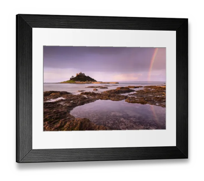 Framed Print : St Michaels Mount at sunrise with a rainbow over Penzance, Marazion, Wesat Cornwall Framed Print : St Michaels Mount at sunrise with a rainbow over Penzance, Marazion, Wesat Cornwall