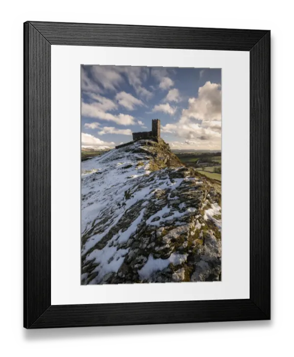 Framed Print : Brentor Church and moorland view after a dusting of snow, near Tavistock Framed Print : Brentor Church and moorland view after a dusting of snow, near Tavistock