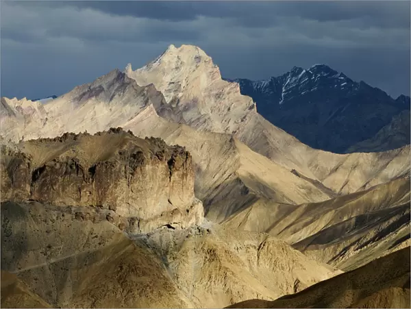 Arid mountain peaks, view from the heights of the Zanskar region, Ladakh, India