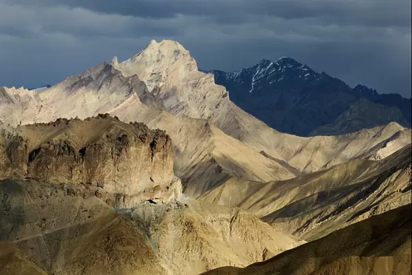 Arid mountain peaks, view from the heights of the Zanskar region, Ladakh, India