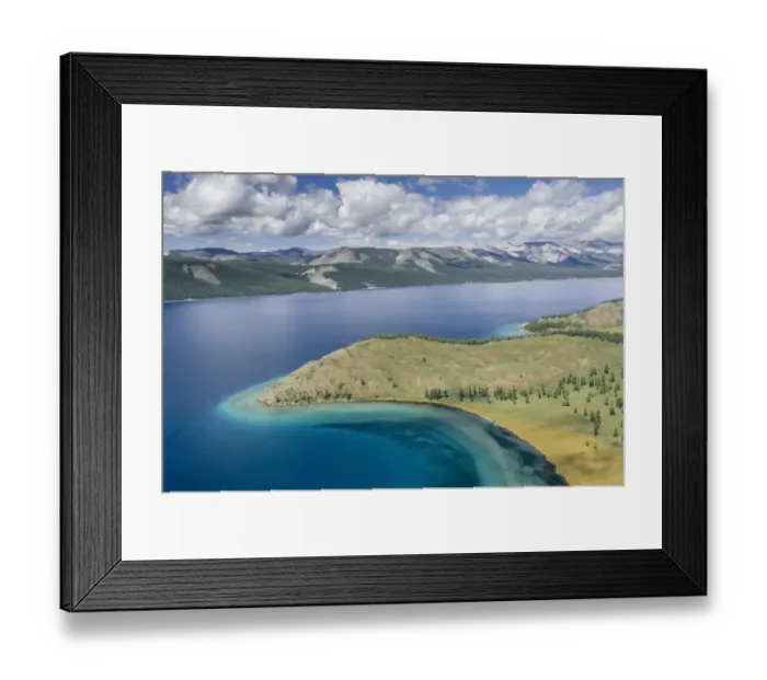 Framed Print : Aerial shot, Lake Khovsgol, Mongolia, August 2005 Framed Print : Aerial shot, Lake Khovsgol, Mongolia, August 2005