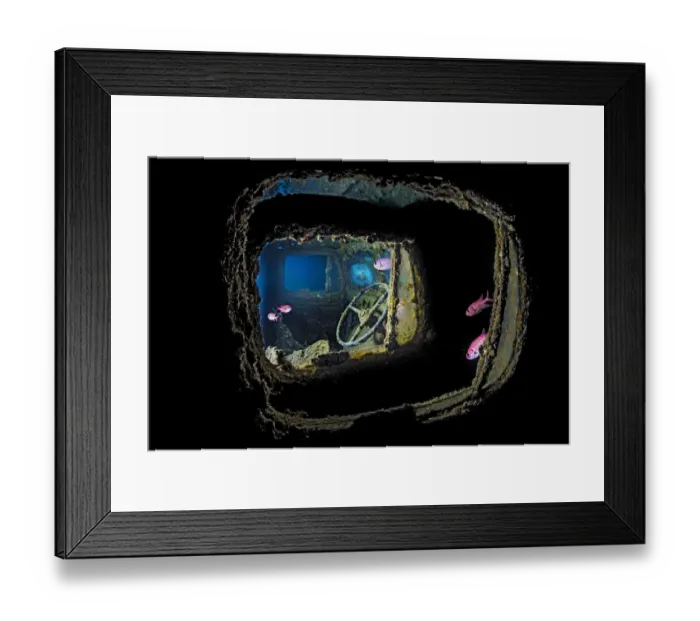 Framed Print : View of steering wheel inside Bedford OYC water tanker 3 ton lorry Framed Print : View of steering wheel inside Bedford OYC water tanker 3 ton lorry
