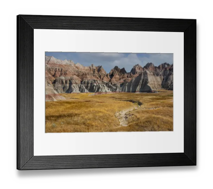 Framed Print : Eroded badlands and prairie grasses, Badlands National Park, South Dakota, USA. August Framed Print : Eroded badlands and prairie grasses, Badlands National Park, South Dakota, USA. August