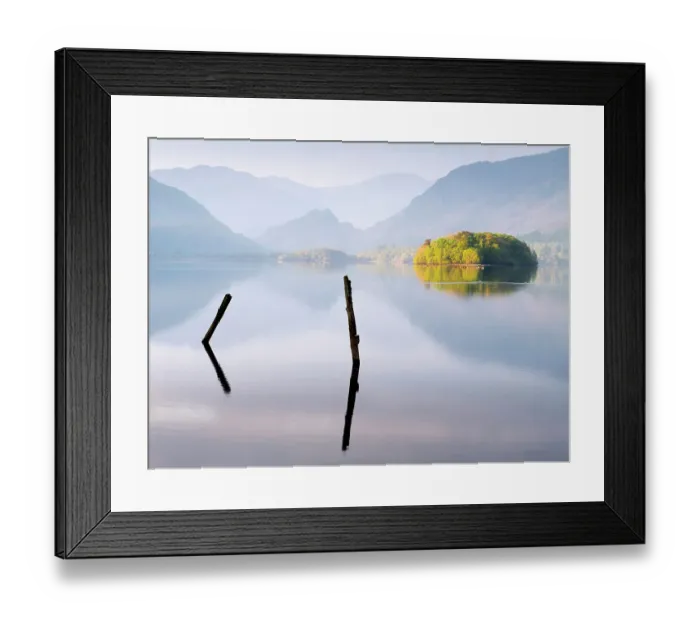 Framed Print : Reflections in Derwent Water in morning light. Keswick, The Lake District, Cumbria, England, UK. May 2019 Framed Print : Reflections in Derwent Water in morning light. Keswick, The Lake District, Cumbria, England, UK. May 2019