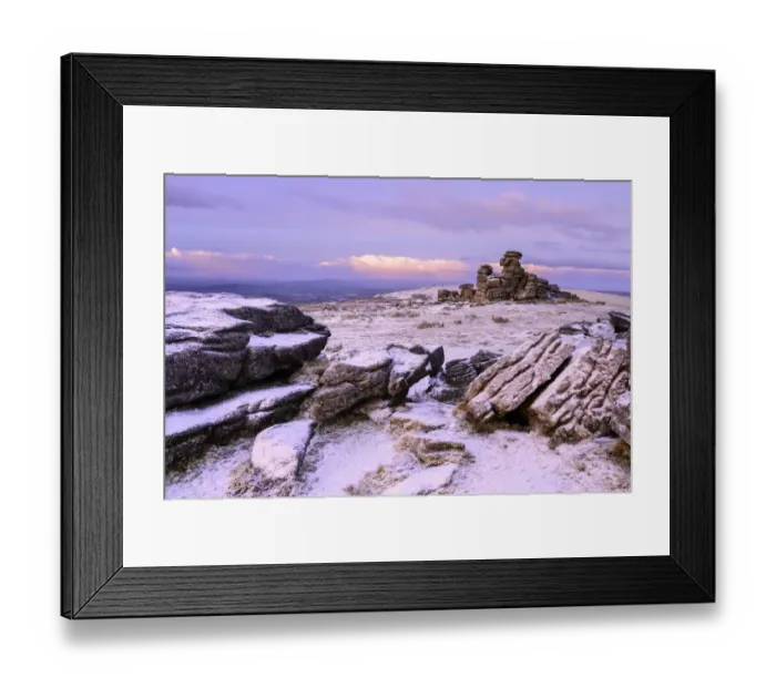 Framed Print : Great Staple Tor with dusting of snow. Dartmoor National Park, Devon, England, UK Framed Print : Great Staple Tor with dusting of snow. Dartmoor National Park, Devon, England, UK