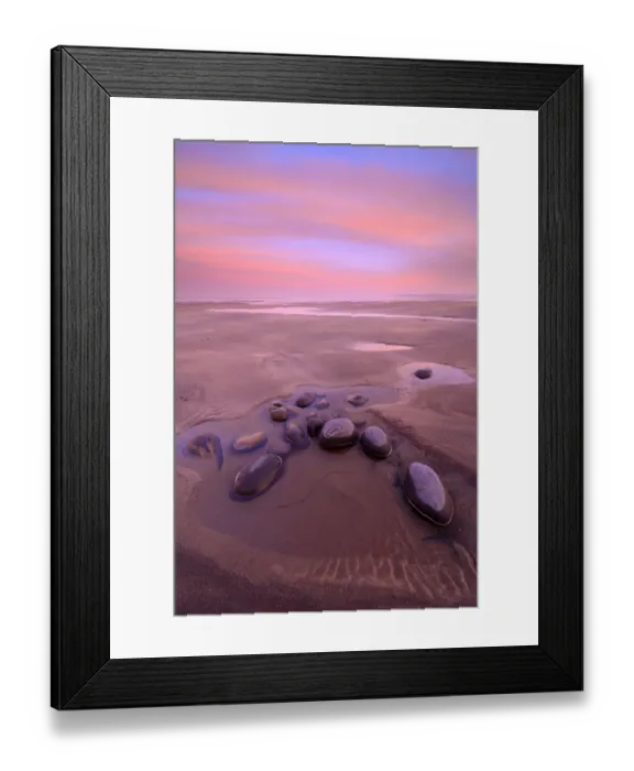 Framed Print : Low tide on Westward Ho! beach, tinged pink at sunrise. Devon, England, UK. February 2020 Framed Print : Low tide on Westward Ho! beach, tinged pink at sunrise. Devon, England, UK. February 2020