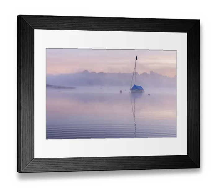 Framed Print : RF - Sailing boat in morning mist, reflected in Wimbleball Lake Framed Print : RF - Sailing boat in morning mist, reflected in Wimbleball Lake