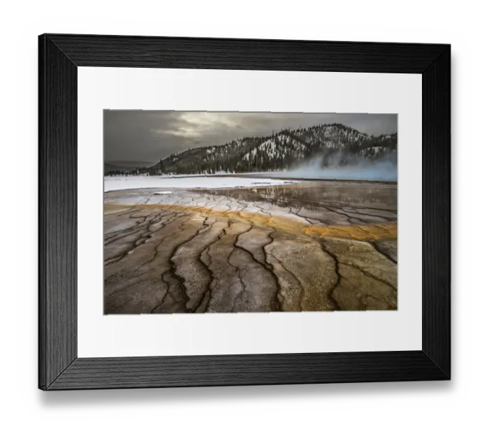 Framed Print : Grand Prismatic Springs on cold winter day with mist / vapour, Yellowstone National Park Framed Print : Grand Prismatic Springs on cold winter day with mist / vapour, Yellowstone National Park