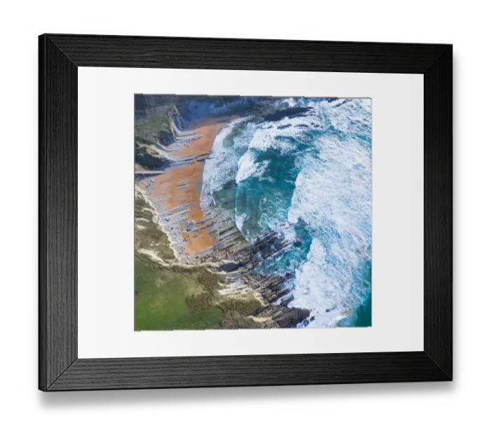 Framed Print : Aerial view of sea and Tagle beach, Cantabria, Spain. February 2020 Framed Print : Aerial view of sea and Tagle beach, Cantabria, Spain. February 2020
