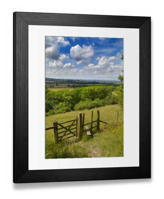 Framed Print : Stile and footpath, Aldbury Nowers Nature Reserve, the Chilterns, Hertfordshire, UK Framed Print : Stile and footpath, Aldbury Nowers Nature Reserve, the Chilterns, Hertfordshire, UK