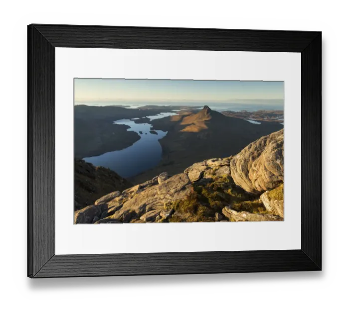 Framed Print : Stac Pollaidh and Loch Lurgainn with Achiltibuie and Summer Isles beyond Framed Print : Stac Pollaidh and Loch Lurgainn with Achiltibuie and Summer Isles beyond