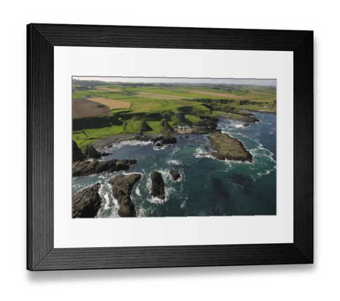 Framed Print : Aerial view to the west of Portbraddan on the north coast of County Antrim Framed Print : Aerial view to the west of Portbraddan on the north coast of County Antrim