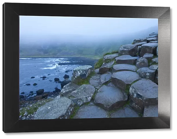 Giants Causeway, UNESCO World Heritage Site in mist, County Antrim, Northern Ireland