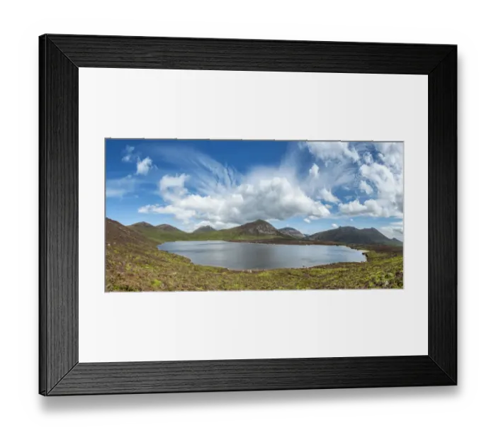 Framed Print : View from Slieve Loughshannagh over Lough Shannagh to mountains of Slieve Meelbeg Framed Print : View from Slieve Loughshannagh over Lough Shannagh to mountains of Slieve Meelbeg