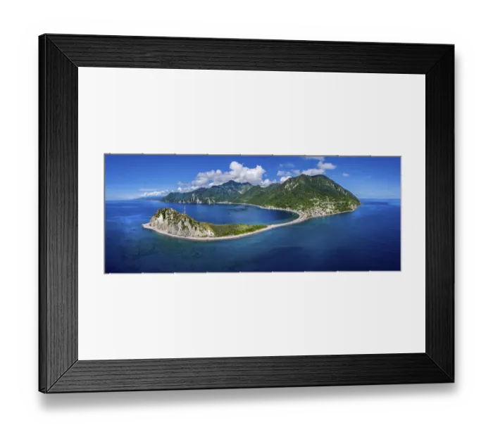 Framed Print : Aerial view of southern tip of Dominica, Scotts Head. It divides Atlantic from Caribbean Framed Print : Aerial view of southern tip of Dominica, Scotts Head. It divides Atlantic from Caribbean