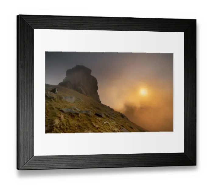 Framed Print : Sunlight shining through clouds on Slieve Bernagh North Tor, Mourne Mountains Framed Print : Sunlight shining through clouds on Slieve Bernagh North Tor, Mourne Mountains