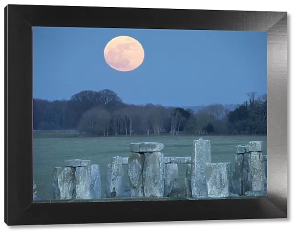 The super blue moon rising over Stonehenge, Wiltshire, England, UK. January 2018