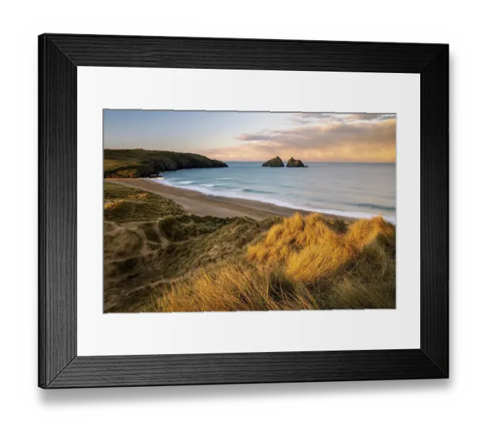 Framed Print : Sand dunes and warm early morning light at Holywell Bay, looking towards Carter's Rocks, near Newquay, Cornwall, UK. January 2021 Framed Print : Sand dunes and warm early morning light at Holywell Bay, looking towards Carter's Rocks, near Newquay, Cornwall, UK. January 2021