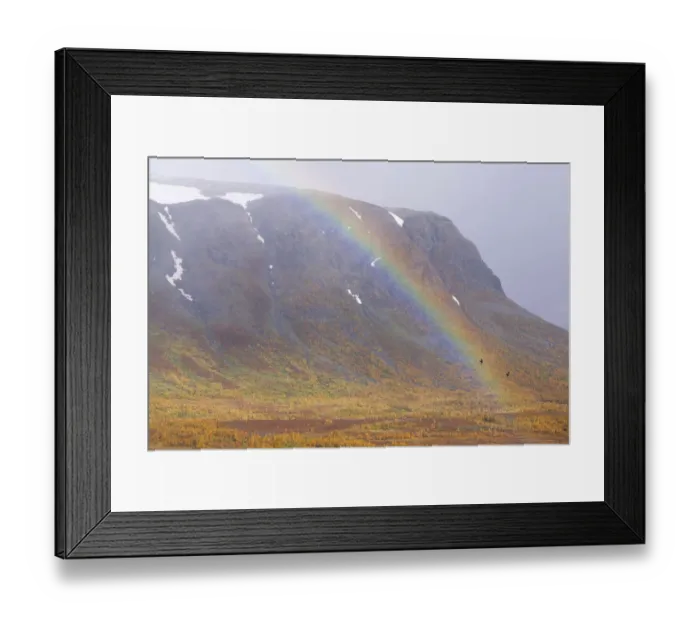 Framed Print : Mountain landscape and rainbow, Stora Sjoefallet National Park Framed Print : Mountain landscape and rainbow, Stora Sjoefallet National Park