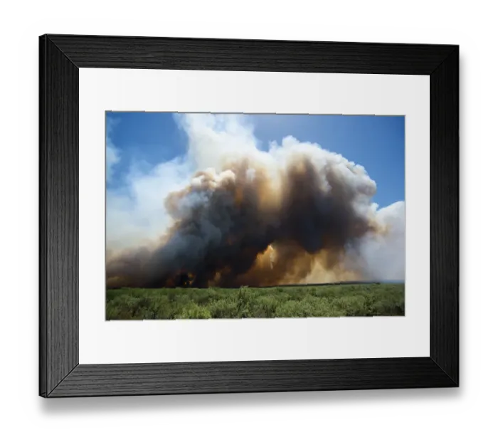 Framed Print : Smoke column from a fire in the Calden Forest, during the summer season Framed Print : Smoke column from a fire in the Calden Forest, during the summer season