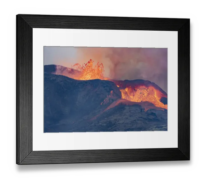 Framed Print : Fagradalsfjall Volcano erupting with lava overflowing to lava fields Framed Print : Fagradalsfjall Volcano erupting with lava overflowing to lava fields