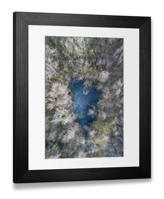 Framed Print : Aerial view of a Karst spring, Marais de Lavours Reserve, Ain, Alps, France, November Framed Print : Aerial view of a Karst spring, Marais de Lavours Reserve, Ain, Alps, France, November