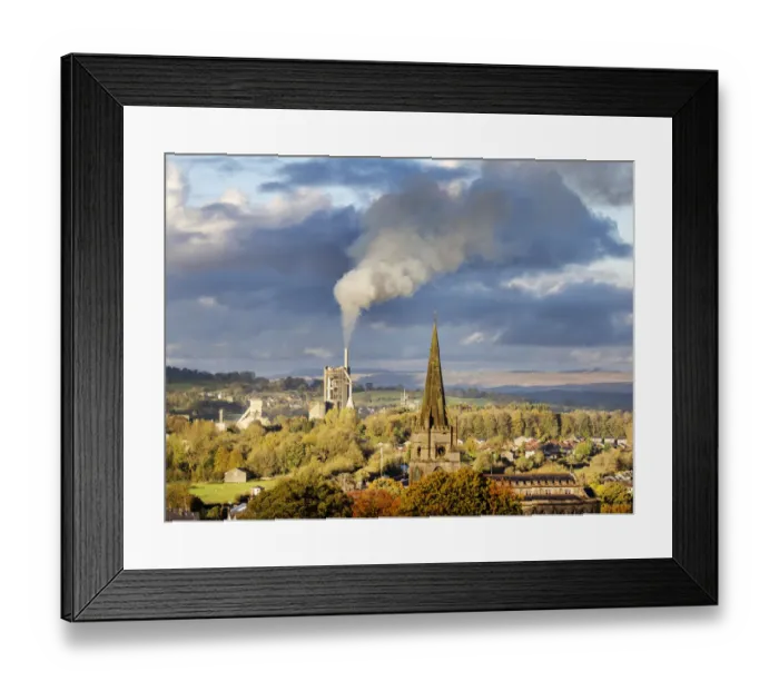 Framed Print : Emissions from cement works billowing out over village, Clitheroe, Lancashire, UK. November, 2021 Framed Print : Emissions from cement works billowing out over village, Clitheroe, Lancashire, UK. November, 2021