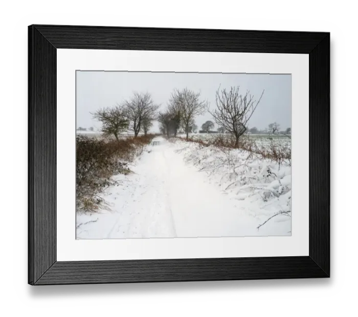 Framed Print : Snow covering a farm track, Gimingham, Norfolk, UK. February, 2021. Seasons sequence - Winter Framed Print : Snow covering a farm track, Gimingham, Norfolk, UK. February, 2021. Seasons sequence - Winter