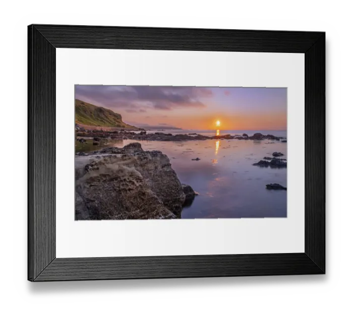 Framed Print : View of Ballycastle coastline at sunset, east of Ballycastle, County Antrim, Northern Ireland. July, 2021 Framed Print : View of Ballycastle coastline at sunset, east of Ballycastle, County Antrim, Northern Ireland. July, 2021