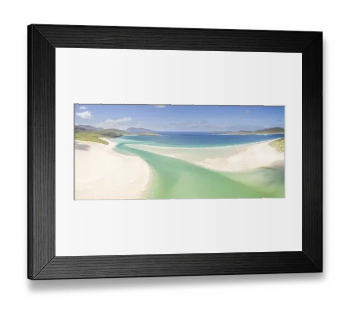 Framed Print : Aerial view of aquamarine water and Luskentyre white sand beach in summer, Isle of Harris, Outer Hebrides, Scotland, UK. August, 2018 Framed Print : Aerial view of aquamarine water and Luskentyre white sand beach in summer, Isle of Harris, Outer Hebrides, Scotland, UK. August, 2018