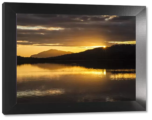 Sunset over Loch Insh, Cairngorms National Park, Scotland, UK. October, 2013