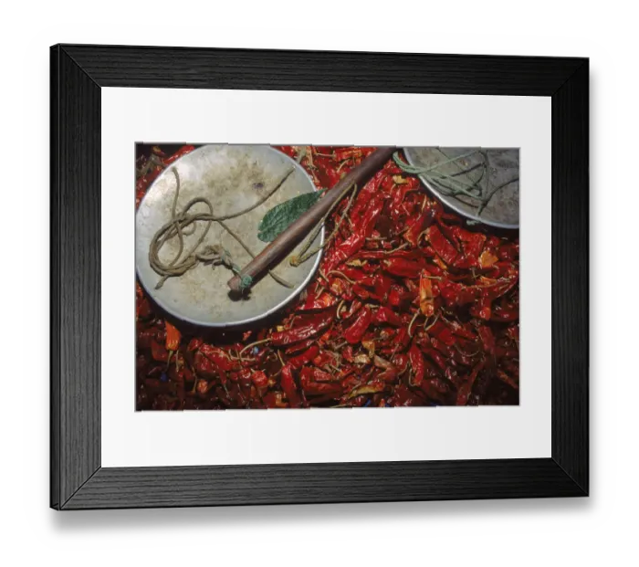 Framed Print : Chillies & weigh scale at Thimphu market, capital city Central Bhutan Framed Print : Chillies & weigh scale at Thimphu market, capital city Central Bhutan
